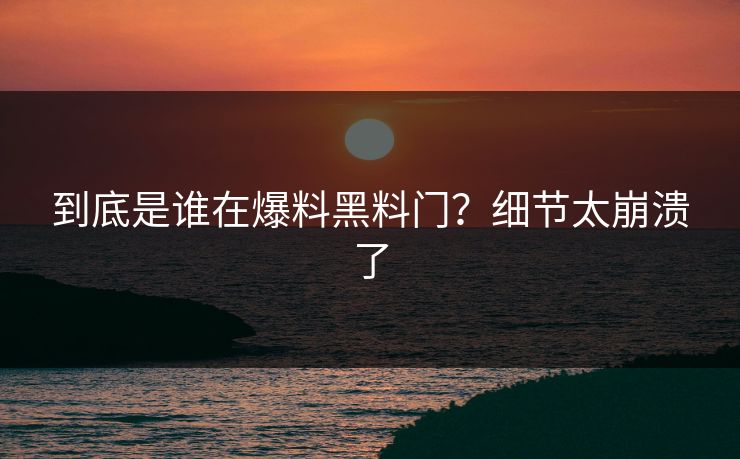 到底是谁在爆料黑料门？细节太崩溃了