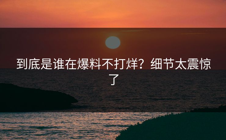 到底是谁在爆料不打烊？细节太震惊了