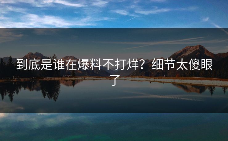 到底是谁在爆料不打烊？细节太傻眼了