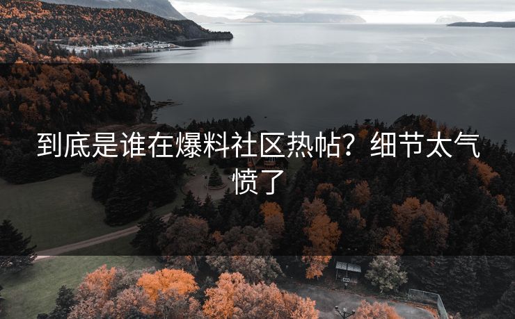到底是谁在爆料社区热帖？细节太气愤了