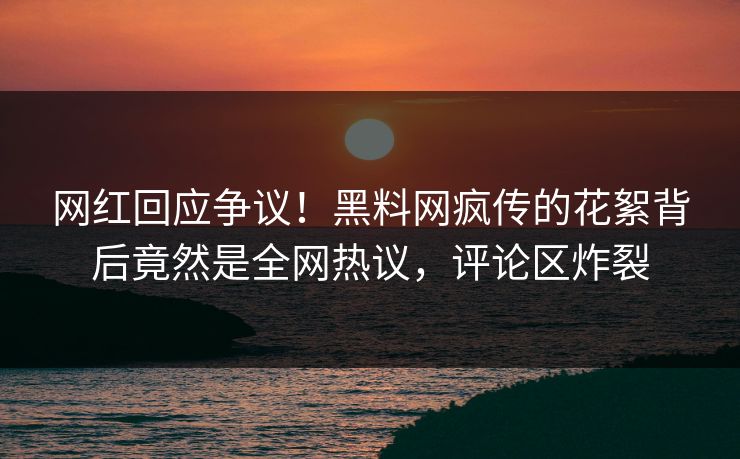 网红回应争议！黑料网疯传的花絮背后竟然是全网热议，评论区炸裂