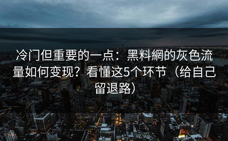 冷门但重要的一点：黑料網的灰色流量如何变现？看懂这5个环节（给自己留退路）